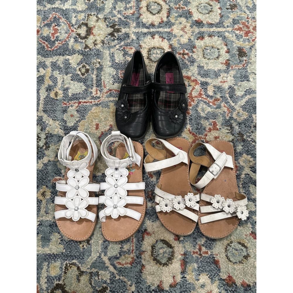 Rachel Shoes Bundle Sandals Flats Girls 13 Black White Floral 3 Pair Bundle GUC